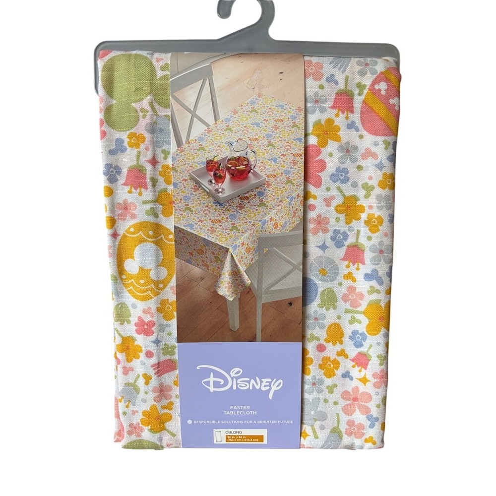 Disney Pastel Floral & Easter Egg Tablecloth Fabric 60" by 84" Party GIFT NEW